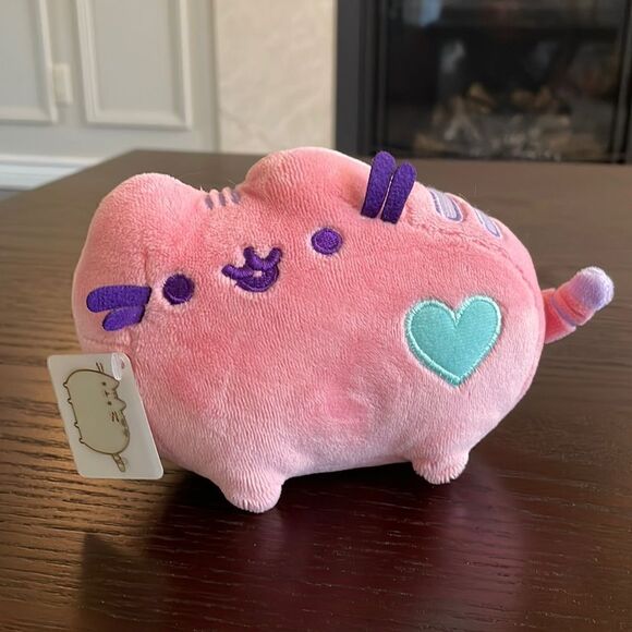 Gund Pink Pusheen Cat 6” Pastel Pink & Blue Heart NWT Excellent Condition - Picture 1 of 8